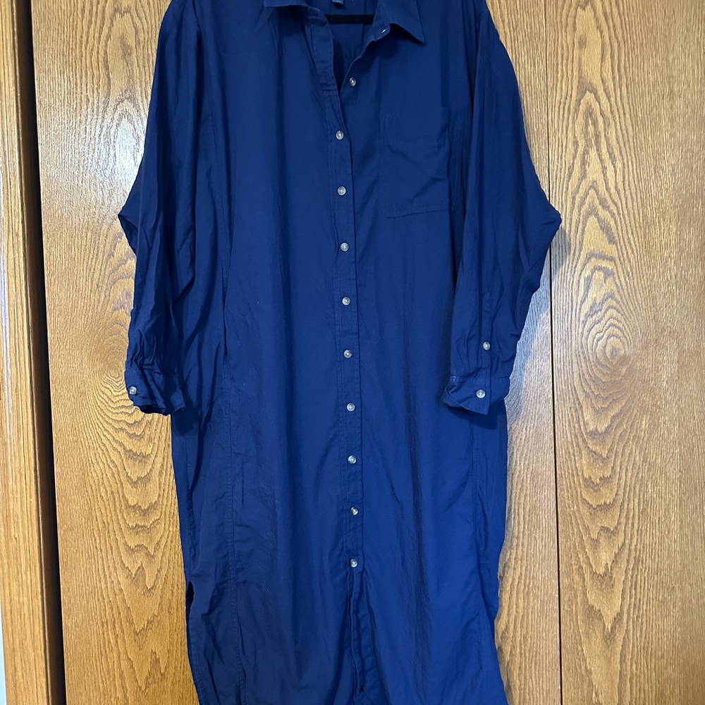 Women’s Blue Shirt Dress Midi Length